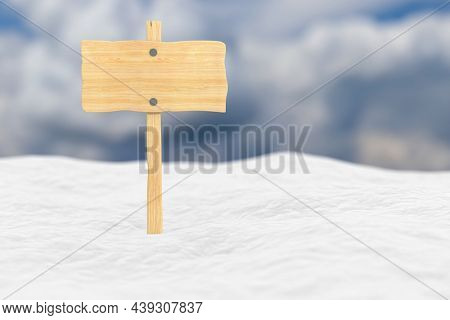 wooden banner into snowdrift. 3D illustration