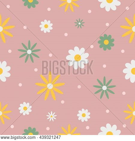 Small Flowers And Dots. Cute Floral Seamless Pattern. Vector Illustration