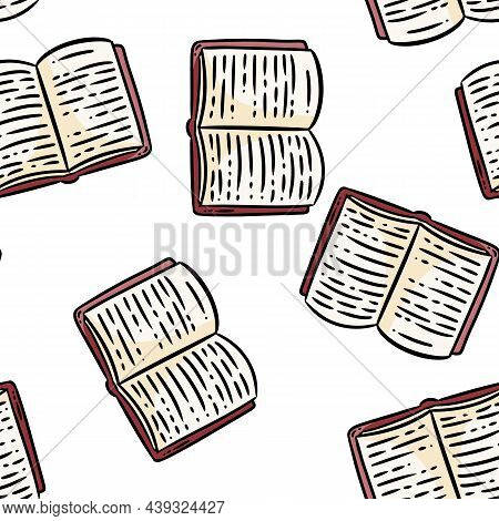 Cute Cartoon Books Doodles Seamless Border Pattern. Vector Repeatable Background Tile. Cozy Craft Te