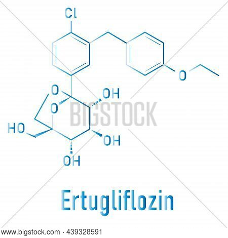 Ertugliflozin Diabetes Drug Molecule. Skeletal Chemical Formula.