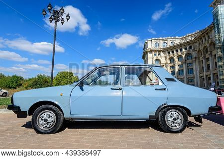 Bucharest, Romania, 2 October 2021: Old Vivid Blue Romanian Dacia 1310 Tx Classic Car Produced In Ye
