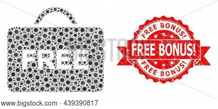 Vector Mosaic Free Case Of Corona Virus, And Free Bonus Corroded Ribbon Stamp Seal. Virus Elements I