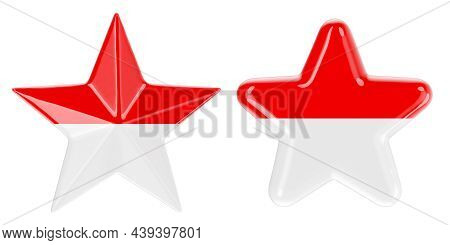 Stars With Indonesian, Monacan Flag, 3d Rendering Isolated On White Background