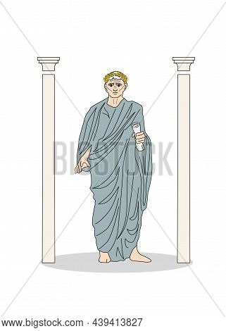Comic Style Illustration With A Portrait Of Guy Julius Caesar.