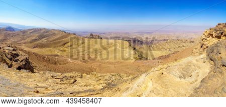 Panoramic View Of Desert Mountain Landscape, Near Petra, In Southern Jordan