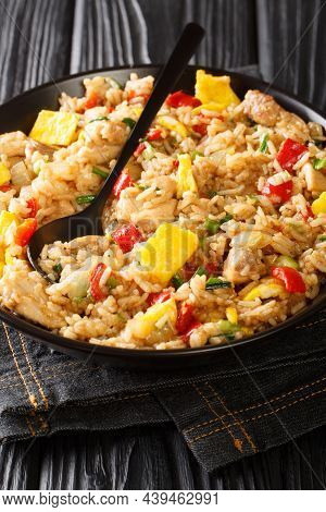 Arroz Chaufa Is Peruvian Chinese Fried Rice Consists Of Rice, Red Bell Peppers, Onions, Garlic, Soy 