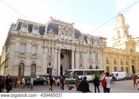 Central Post Office Or Correo Central, A National Monument Of Chile Located On Plaza De Armas Square
