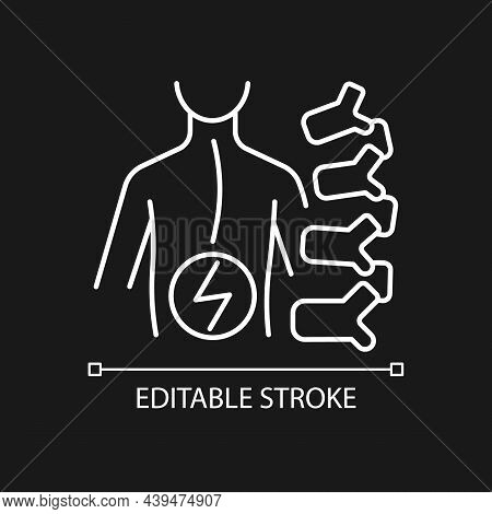 Degenerative Scoliosis White Linear Icon For Dark Theme. Adult Onset Scoliosis. Spine Curvature. Thi