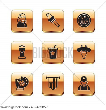 Set Benjamin Franklin, Baseball Glove With Ball, American Flag, Paper Glass Straw, Stage Stand Or Tr