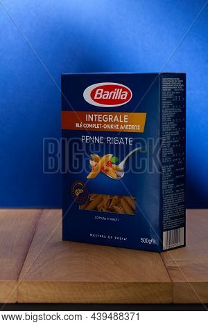 Prague,czech Republic - 26 September ,2021: Barilla Penne Rigate Integrale On The Wood Table.  Baril