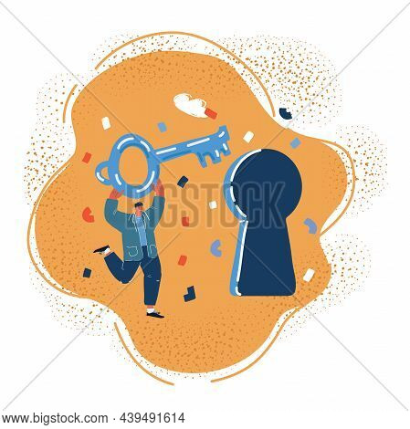 Vector Illustration Happy Man Kerry Big Key To Keyhole