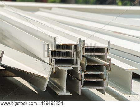 Selective Focus. Photo Of Steel I-beam Used In Steel Frame Construction, I-beam Steel, I-beam Steel 
