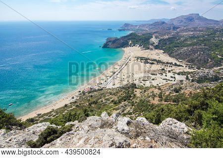Tsampika Beach And Rhodes Island Panorama From Tsampika Mountain Top, Greece