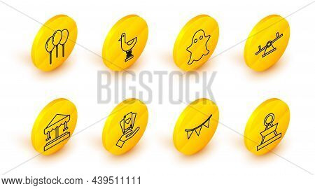 Set Line Attraction Carousel, Carnival Garland With Flags, Hand Holding Playing Cards, Seesaw, Ghost