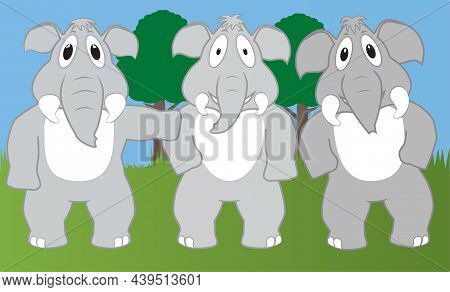 Cartoon Of Three Friendly And Cute Elephants