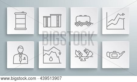 Set Line Businessman Or Stock Market Trader, Oil Industrial Factory Building, Drop Crude Oil Price, 