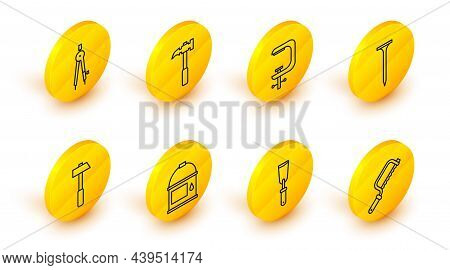 Set Line Hacksaw, Putty Knife, Paint Bucket, Hammer, Metallic Nail, Clamp And Screw Tool, Claw Hamme