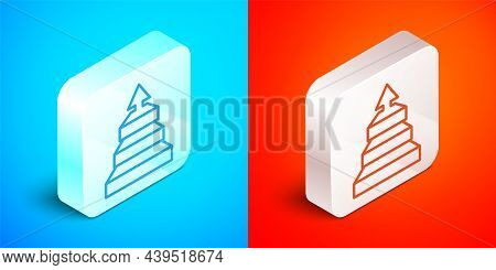 Isometric Line Business Pyramid Chart Infographics Icon Isolated On Blue And Red Background. Pyramid
