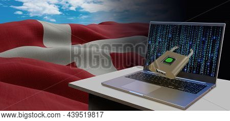Waving National Flag Of The Denmark. Concept For Information Technology And Data Security Safety To 
