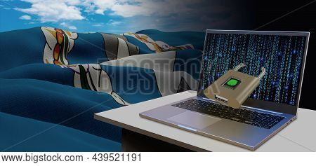 Waving National Flag Of The Northern Mariana Islands. Concept For Information Technology And Data Se