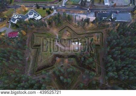 Top View Of The Central Bastion Of The Old Russian Davydovskaya Fortress On A Cloudy October Day. Ta