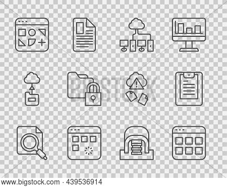 Set Line Search Concept With Folder, Browser Files, Computer Network, Loading Data Window, Different