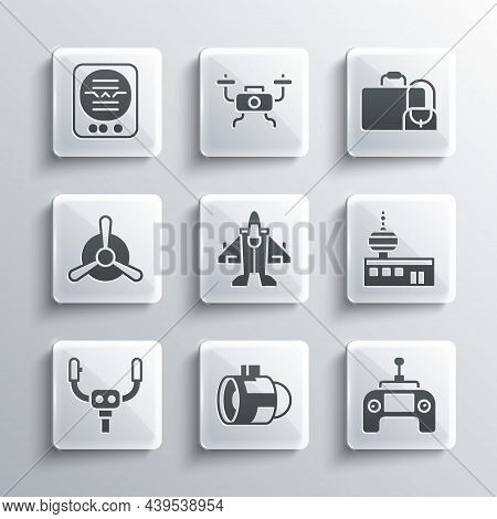 Set Jet Engine Turbine, Drone Remote Control, Airport Tower, Fighter, Aircraft Steering Helm, Plane 