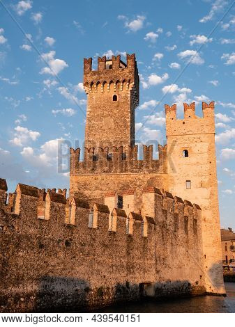 Scaliger Castle, Castello Scaligero Or Rocca Scaligera Fortress In Sirmione On Lake Garda With Main 
