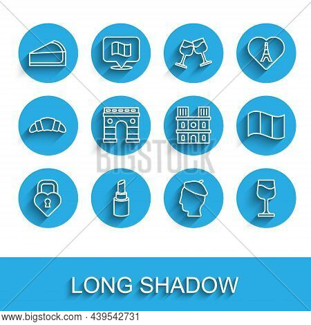Set Line Castle In The Shape Of Heart, Lipstick, Cherry Cheesecake Slice, French Man, Wine Glass, Tr