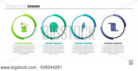 Set Magic Hat, Ball, Feather And Ancient Magic Book. Business Infographic Template. Vector