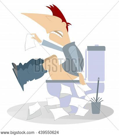 Man With Diarrhea Sitting In The Toilet Illustration. Man With Diarrhea (food Poisoning) Sitting In 