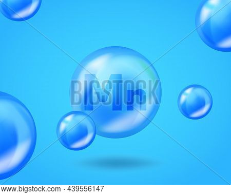 3d Mineral Mn Manganese Drop Pill Capsule. Blue Nutrition Design For Beauty, Cosmetic, Heath Adverti