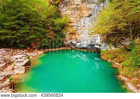 Blue Lake Or Tsisferi Lake Or Goluboye Ozero Is Located On The Right Bank Of The Bzyb River In Abkha