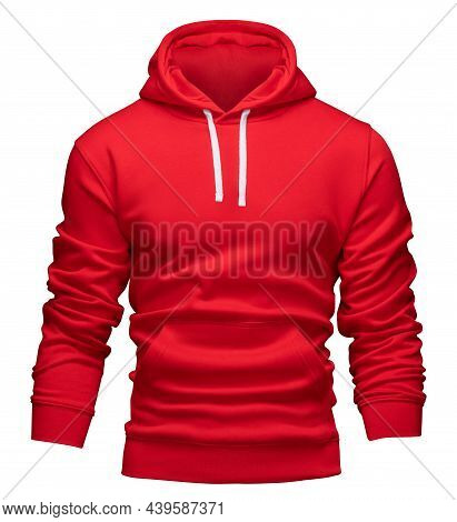 Red Hoodie Template. Hoodie Sweatshirt Long Sleeve With Clipping Path, For Design Mockup For Print. 