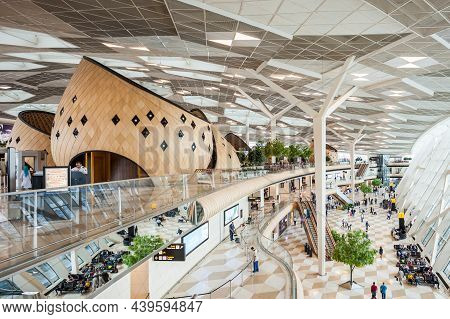 Baku, Azerbaijan - September 16, 2016: Baku Heydar Aliyev International Airport Interior. It Is One 