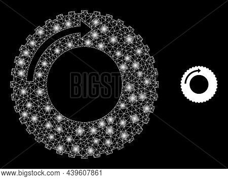 Glossy Polygonal Mesh Web Tire Rotaion Direction Icon With Glitter Effect On A Black Background. Wir