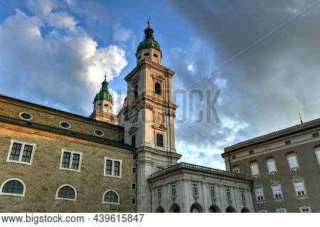The Famous Salzburg Cathedral (salzburger Dom) At Domplatz In Salzburg, Austria.