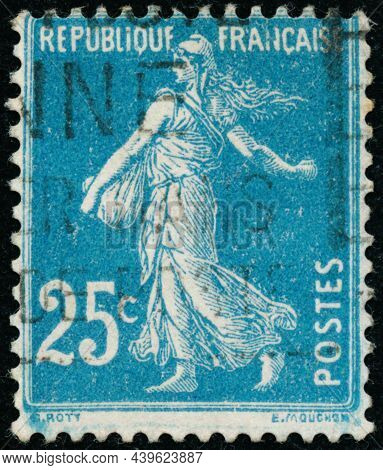 Vintage Stamp Printed In France Circa 1906 Shows Antique Woman