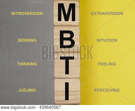 Mbti Test And Its Types, Dichotomies Concept. Acronym On Cubes.