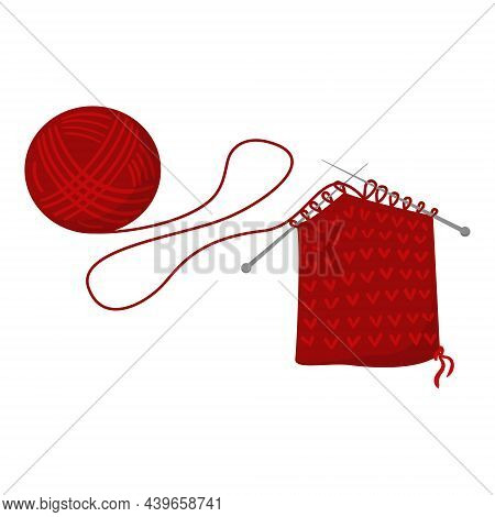 Knitting With Needles And A Ball Of Yarn. Handmade Clothing And Diy Craft Vector Illustration In Doo