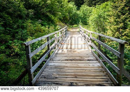 Wood Bridge In A Fir Forest. La Clusaz, Haute-savoie, France