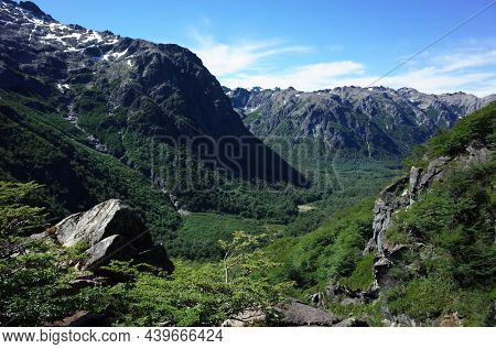 Green valley mountain view in Nahuel Huapi national park, Nature of Patagonia, Argentina