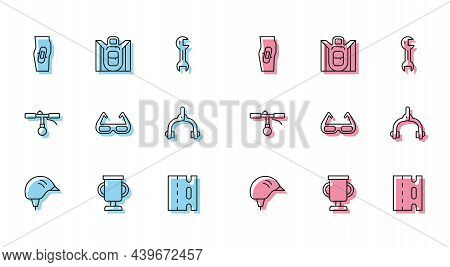 Set Line Bicycle Helmet, Award Cup With Bicycle, Plaster On Leg, Lane, Sport Cycling Sunglasses, Bra