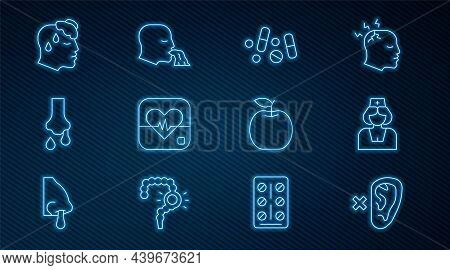 Set Line Deaf, Nurse, Medicine Pill Or Tablet, Heart Rate, Runny Nose, High Human Body Temperature, 