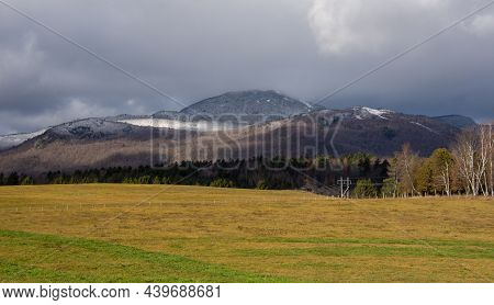 Nice View Of Mount Orford In Quebec, Canada, After The First Frost In The Mountains