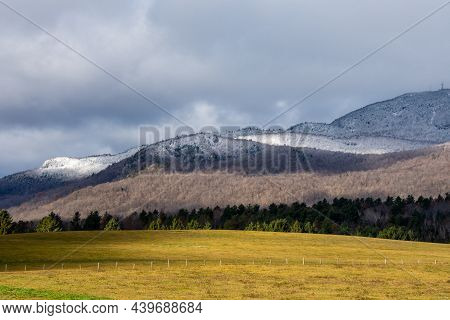 Nice View Of Mount Orford In Quebec, Canada, After The First Frost In The Mountains