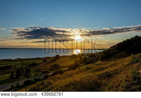 Beautiful Sunset On Lake Pleshcheyevo, Photo Was Taken On A Warm July Evening