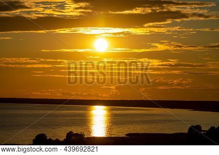 Beautiful Sunset On Lake Pleshcheyevo, Photo Was Taken On A Warm July Evening