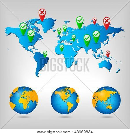 Mondo con mappa Pin