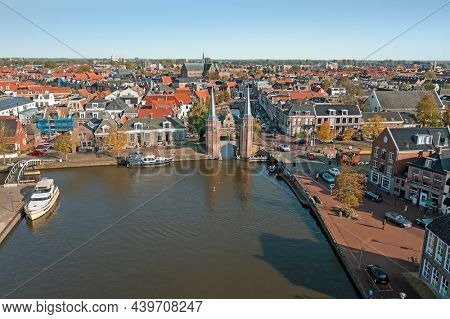 Aerial from the historical city Sneek in Friesland the Netherlands